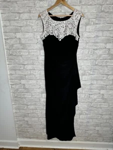 Alex Evenings Formal Dress Womens 12 Black Cream Embellished Rhinestones Rouched - Picture 1 of 16
