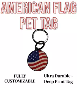 Targhette ID Animali Domestici per Cane e Gatto, Completamente Personalizzabili, Bandiera Americana, Ultra Durevoli - Foto 1 di 3