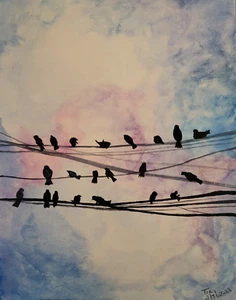 Print or Canvas - Birds on a Wire in Water Color - Original Art by Tia Wilson - Picture 1 of 1