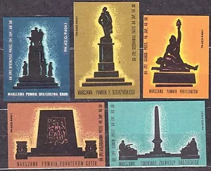 POLAND 1966 Matchbox Label Z#730/734 set, Monuments of Warsaw. - Imagen 1 de 1