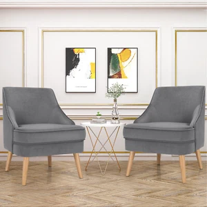 2PSC Accent Chairs Velvet Single Sofa Chair w/Rubber Wood Legs - Picture 1 of 12