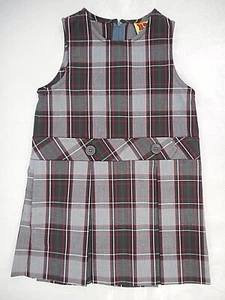 Girls R/K Red & Gray Plaid Uniform Jumper Dress Sizes 3 - 16 - Picture 1 of 6