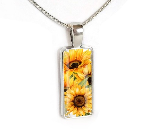 VETEMENTS Girasoli Fiori Gioielli Regalo Collana Stampa Arte Argento Charm Pendente.
