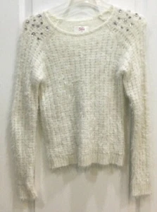 Justice Girls Pullover Sweater Top Size 14 Off White Bling Long Sleeve 184 - Picture 1 of 7