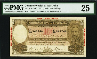 Australia 10 Shillings Riddle/Sheehan ND (1934) Pick-20 R-10 Very Fine PMG 25 - Image 1 of 2