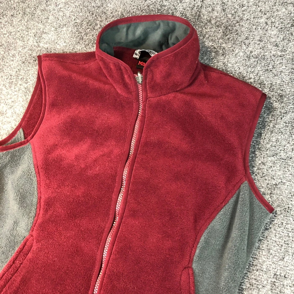 Colete de lã Marmot feminino vermelho cinza zíper completo bolsos tamanho pequeno externo - Imagem 1 de 4