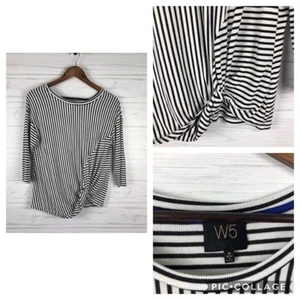 W5 Anthropologie Women's Striped Roundneck Knit Knotted Ruched Pullover Top Sz M - Picture 1 of 6