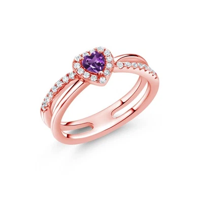 Anillo de plata enchapado en oro rosa de 18 quilates amatista púrpura en forma de corazón de 0,54 quilates Foto 1 de 4