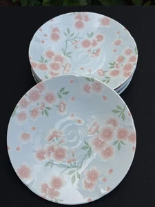 VTG Japanese Sakura Blue Textured Plates Set 5 Cherry Blossom Porcelain Floral - Picture 1 of 24