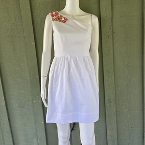 SHOSHANNA White Cotton One Shoulder Mini Dress 2 - Picture 1 of 6