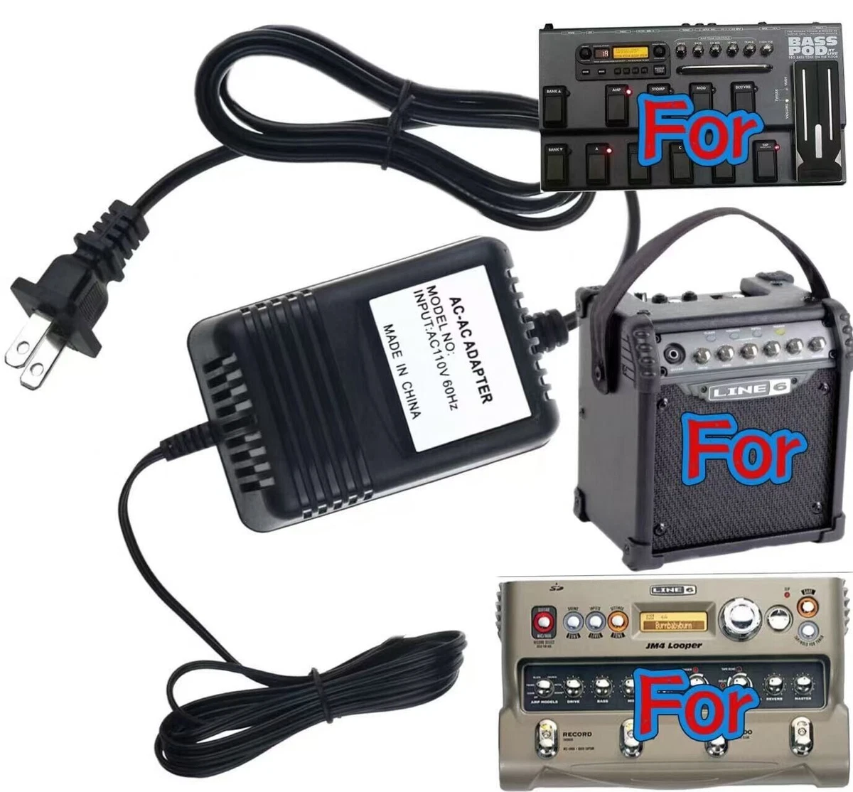 9V AC/ACアダプター Line 6 Bass POD XT XTL、FloorPod、Floor-Pod