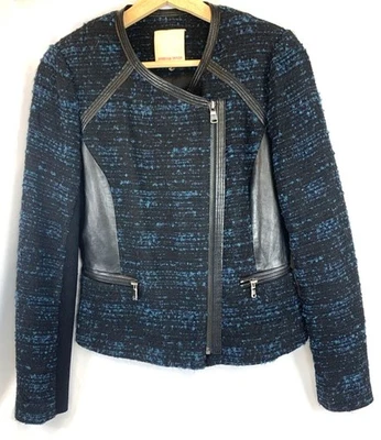 Blazer para mujer Rebecca Taylor talla 2 tweed cremallera mezcla de lana y chaqueta de cuero Foto 1 de 4