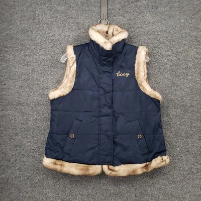 Coogi Vest Womens L Large Navy Blue Reversible Faux Fur Puffer Sleeveless Snap - Image 1 of 4