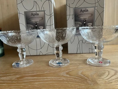 Iitala Nuutarjärvi-Arabia Finland, Apila Crystal, Footed Dessert Bowls, Set of 3 - Image 1 of 4