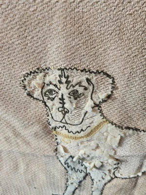 Folk Art Antique Embroidery of a Dog, Late 19th c. - Image 1 of 4