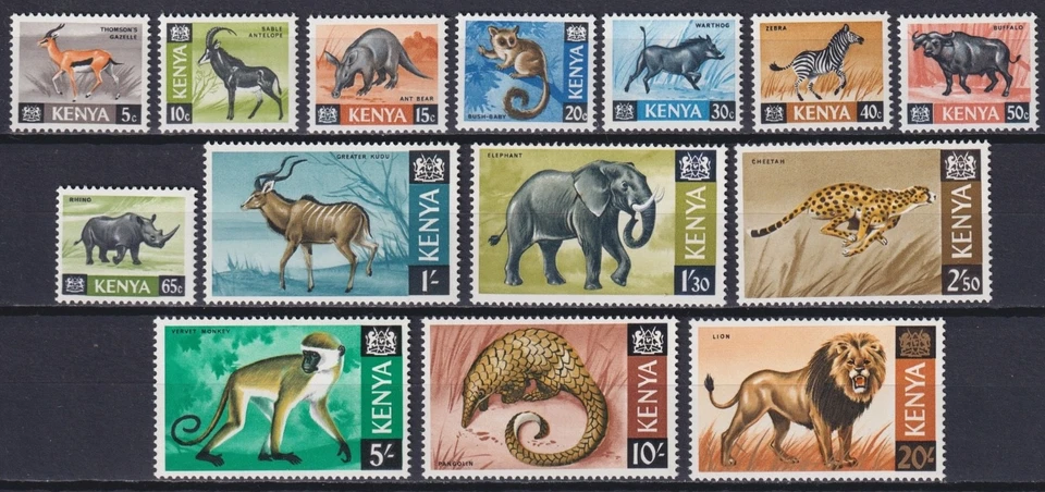 Kenia 1966 Fauna, animales salvajes, elefantes, cebra, león, edición definitiva MNH** Foto 1 de 1
