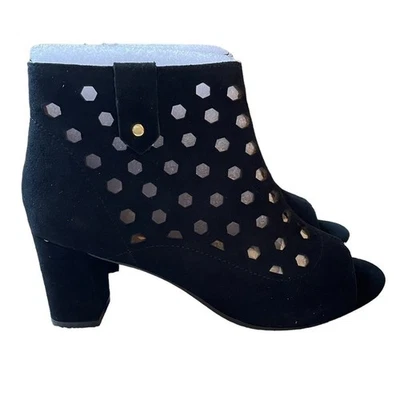 Botas Bettye Muller Concepts camurça preta biqueira aberta camurça NOVO tamanho 6.5 - Imagem 1 de 4