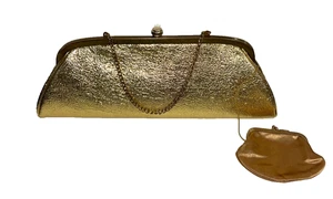 Vintage neu ohne Etikett Damen Gold Abend Clutch Tasche mit angenähter Geldbörse formell Party - Bild 1 von 8