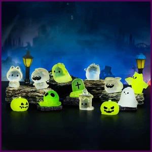 12 piezas Mini Figura Luminosa Mini Gato Fantasma Calabaza Murciélago Calavera Vela Brilla en la Oscuridad - Imagen 1 de 24