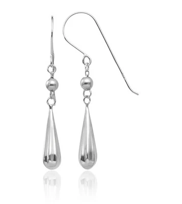 14K Solid White Gold Teardrop Dangle Earrings - Image 1 of 4