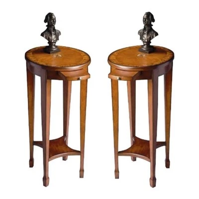 Mesa redonda tradicional cuadrada para el hogar en burl de ceniza de oliva - Juego de 2 Foto 1 de 3