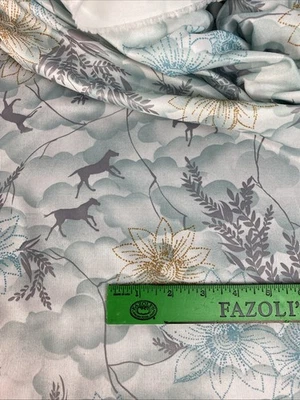 Vintage Large Floral Print Horses Thin Polyester Knit Fabric 1.5 yd x 64" NOS - Image 1 of 4