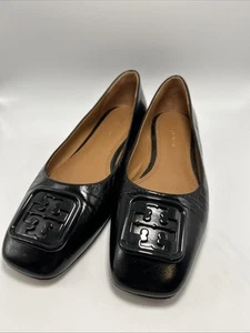 Balletto Tory Burch Georgia punta quadrata nero vernice misura piatta 5 preppy - Foto 1 di 24