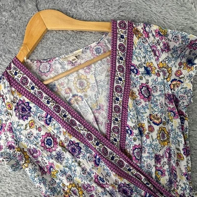 Bebop Women's XS White Multicolor Floral V-Neck Wrap Romper Short Sleeve Boho - Imagem 1 de 4