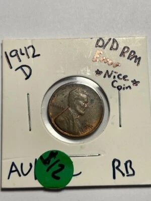 1942-D RPM  D/D Southeast  Lincoln Wheat  Cent - AU UNC SLIDER! - Image 1 of 4