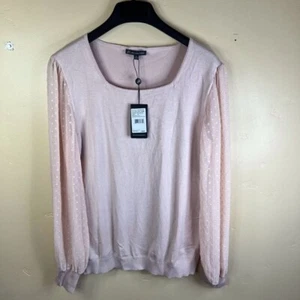 NWT Adrianna Papell Womens Patterned Sheer Arms Peach Sweater Size Medium - Picture 1 of 8