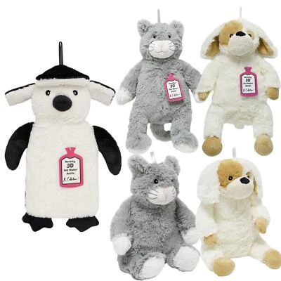 K COLLECTION Neuheit 3D Wärmflasche Plüsch abnehmbarer Bezug Pinguin Hund Katze 1 ltr Geschenk