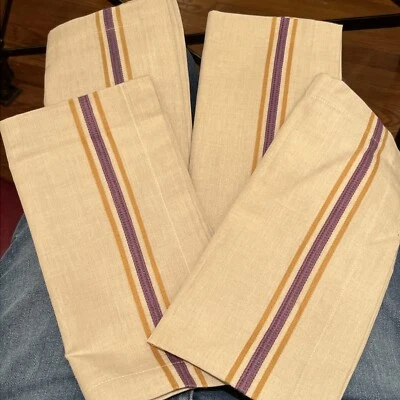 Новый 4 ящика и бочонок Ривьера фиолетовый и золотой в полоску желтовато-коричневый салфетки 100% хлопок новый с Ярлыками - Изображение 1 из 4