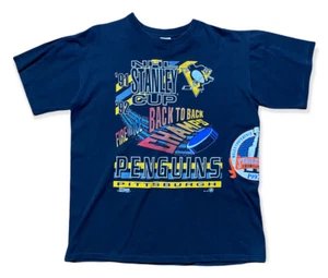Vintage Pittsburgh Penguins T Shirt 1992 Back To The Future Font Mens XL Vtg NHL - Picture 1 of 4