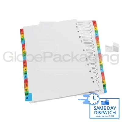 5 STAR 2 x SETS OF A4 FILE DIVIDERS INDEX A-Z PLASTIC TABS