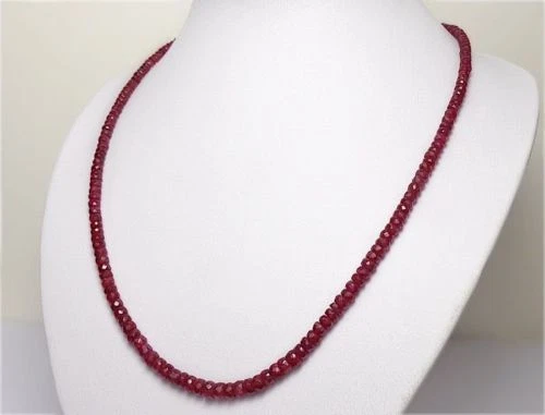 100% Natural Faceted Ruby Roundel Beads Gemstone 20" Necklace 925 Silver Clasp. - Image 1 of 4
