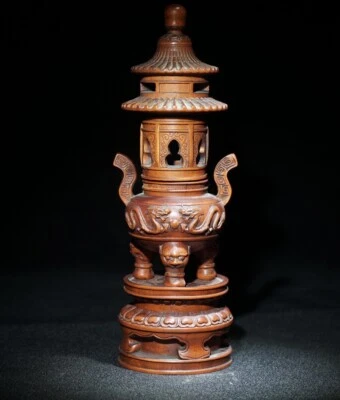 Queimador de incenso de buxo natural panela de madeira antiga porcelana 23 cm - Imagem 1 de 4