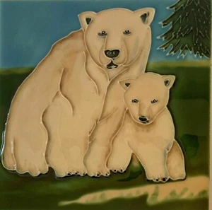 Azulejo de arte de pared de cerámica decorativa de oso polar y cachorro 8x8 nuevo relieve elevado regalo - Imagen 1 de 2