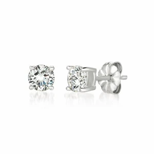 Authentic Crislu Solitaire Stud Earrings, Platinum Plated Silver  - 1 ct. - Picture 1 of 2