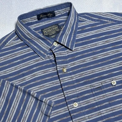 Pendleton Thomas Kay Blue Striped Button Up Pocket Cotton Shirt Men’s Medium - Image 1 of 4