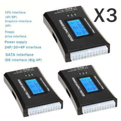 3Pcs Digital LCD Display 20/24 Pin SATA HDD PC Computer PC Power Supply Tester - Image 1 of 4