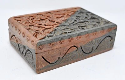 Joyero Floral Piedra Suave Vintage Original Antiguo Muy Fino Tallado a Mano Foto 1 de 4