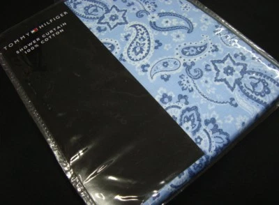 Tommy Hilfiger Cortina de Ducha Baño Multi Paisley Azul Cielo Azul Marino Bohemio Nuevo Foto 1 de 2