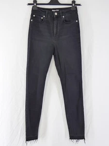 Zara Womens Slim Jeans Black Denim High Rise Trouser Raw Hem Size UK 8 EU 36 - Picture 1 of 8