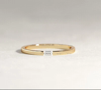 Natural Baguette Diamond Band Ring Solid 14k Yellow Gold Handmade Fine Jewelry - Image 1 of 2
