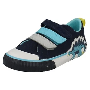 Niños Clarks Dinosaurio Detallado Lona Informal Gancho y Lazo Shoes Foxing Cola - Imagen 1 de 10