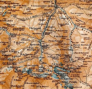 Map Vignemale Mont Perdu Southern France Rare 1914 Lithograph WW1 Era WHBS - Picture 1 of 2