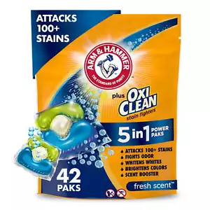 5-in-1 Laundry Detergent Packs Laundry Soap Pods, Fresh Scent, 42 Count - Picture 1 of 12