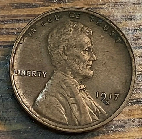 1917-S Lincoln Cent Nice Original XF Large Retained Lamination CHN Cover