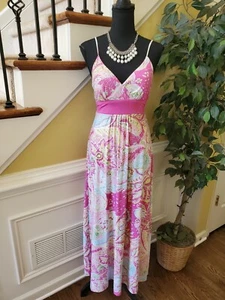 Alyn Paige Womens Small Pink & White V Neck Sleeveless Dress Back Sash - Picture 1 of 9