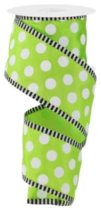 Polka Dots & Stripes Wired Edge Ribbon, 2.5" x 10 Yards (Lime Green) - RGA821033 - Picture 1 of 1